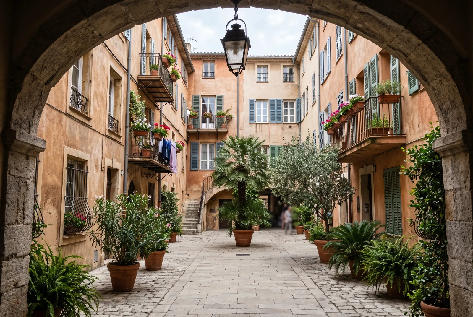 Cour intérieure d'un immeuble à Antibes